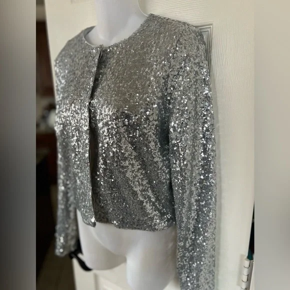 Good American Cluster Sequin Crop Cardigan L NWT - Picture 5 of 13